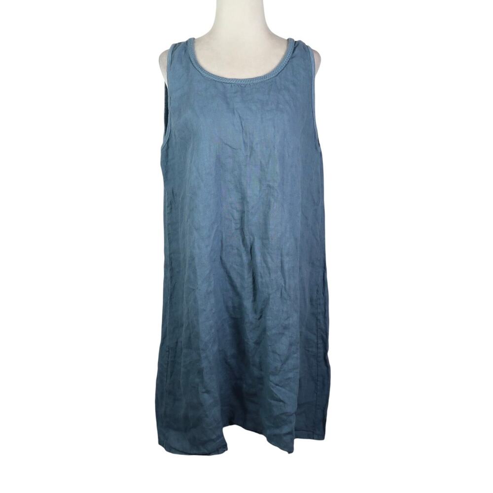 Puro Lino Blue Linen Loose Flowy Sleeveless Mini Dress L
